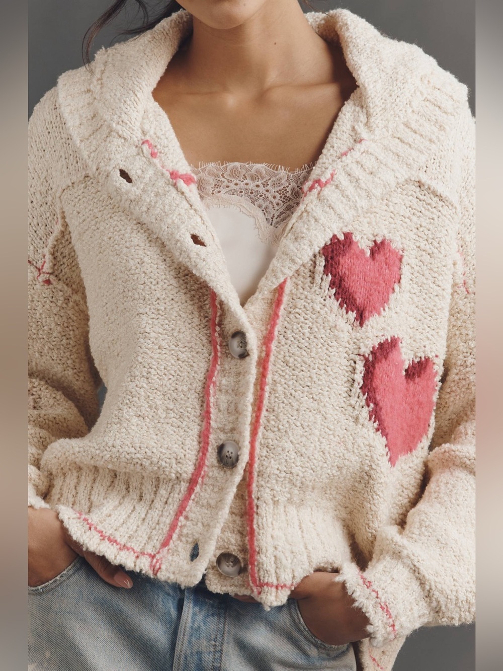 NWT Anthropologie Pilcro Candy Heart XO Collared Long-Sleeve Cardigan Sweater - Picture 3 of 7